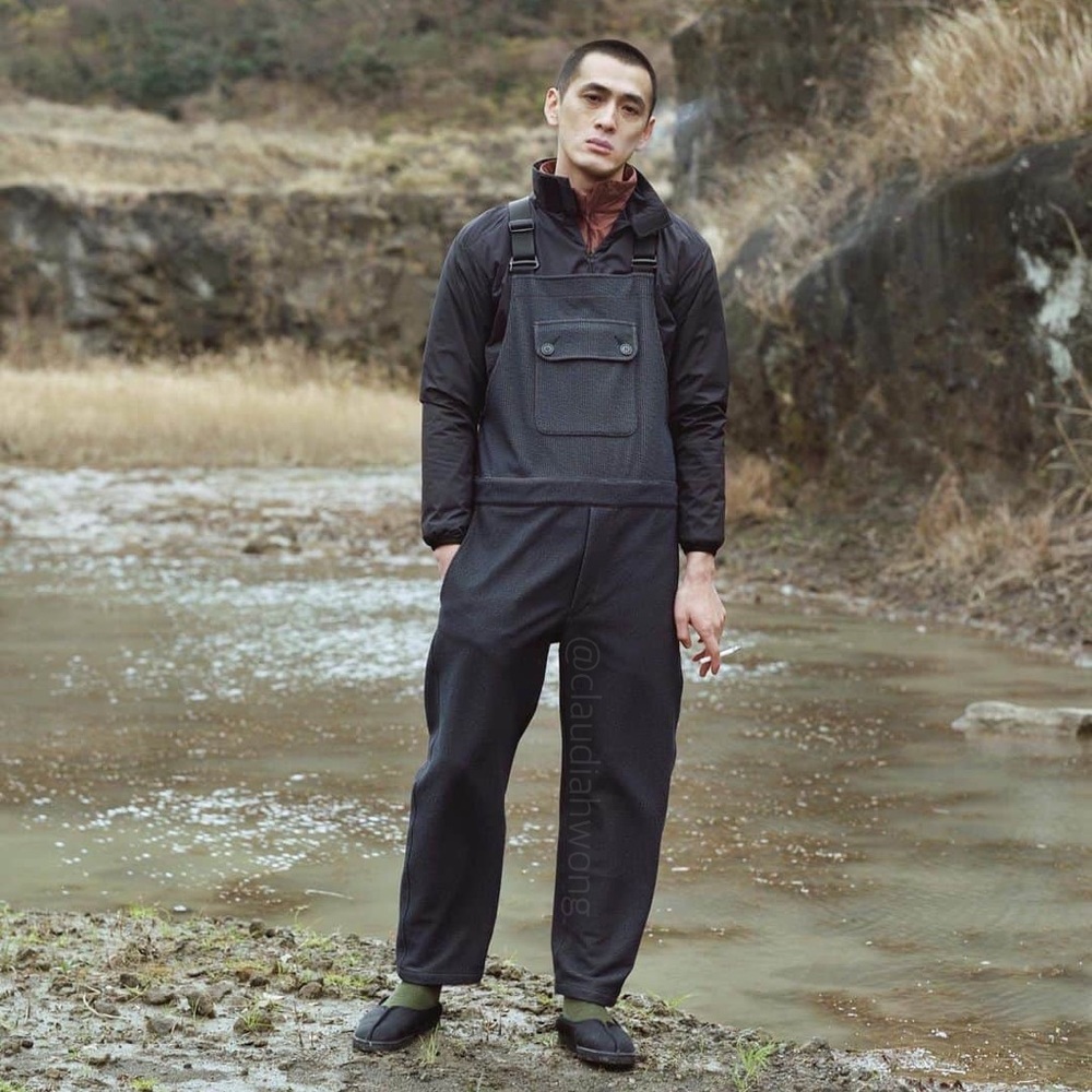 SNOW PEAK Takibi Knit Overalls in Black Grey